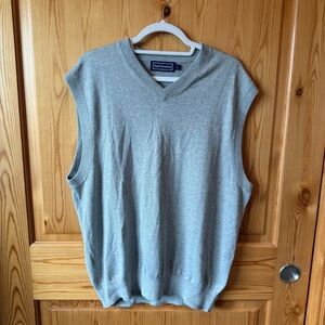 Paul Frederick Silk Cotton Cashmere Blend Sweater Vest Mens L Gray V Neck